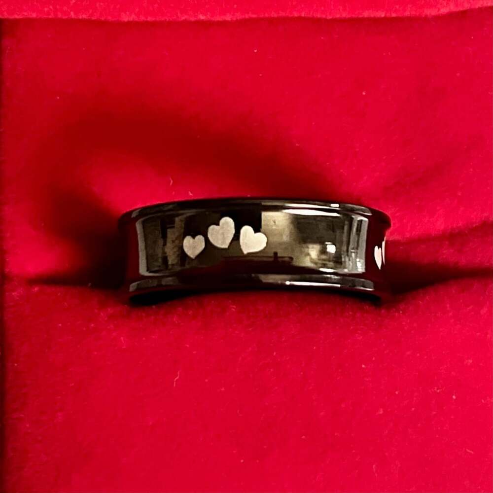 Black Tungsten Laser Etched Hearts 6mm Band Unisex Ring Size 9